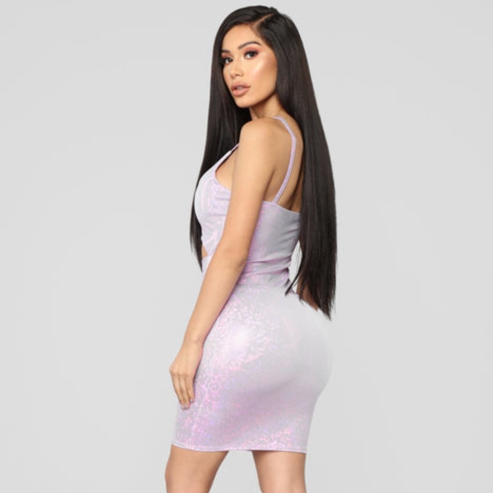 Fashion Nova Pink/combo Metallic Dress